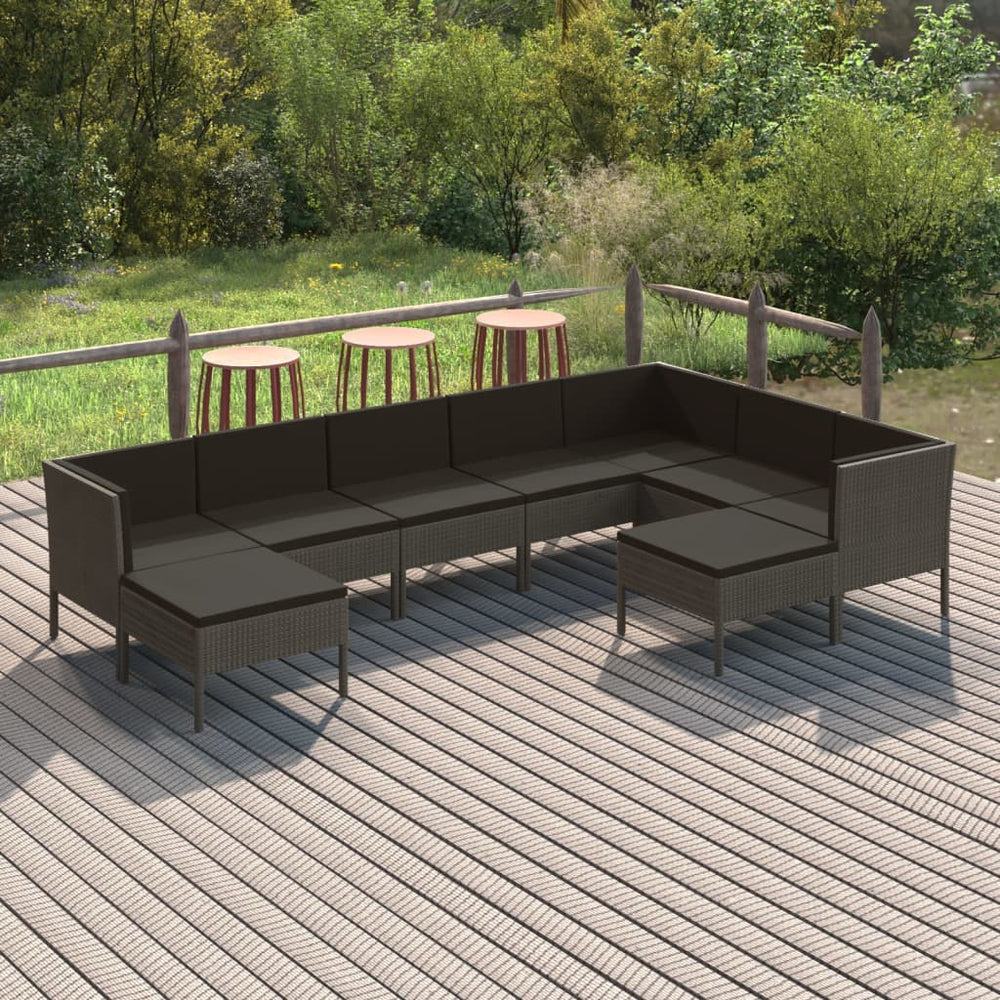 9-delige Loungeset met kussens poly rattan grijs MeubelReus