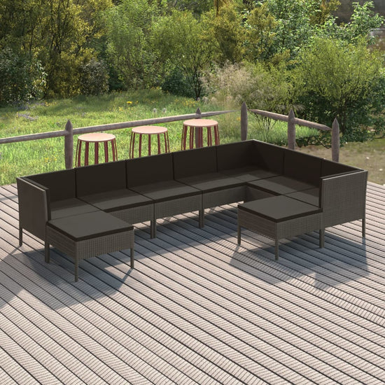 9-delige Loungeset met kussens poly rattan grijs MeubelReus