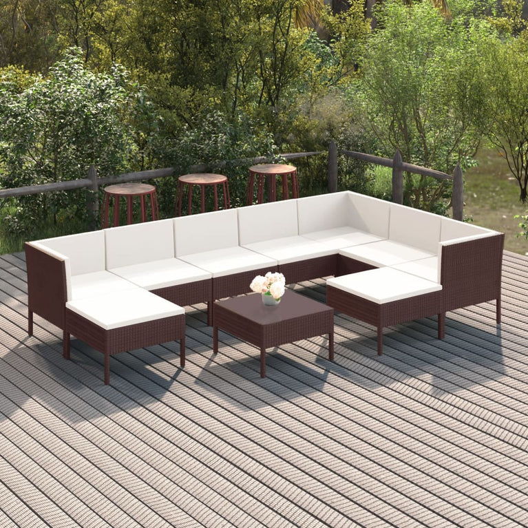 10-delige Loungeset met kussens poly rattan bruin MeubelReus
