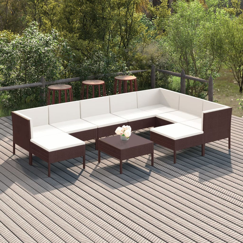 10-delige Loungeset met kussens poly rattan bruin MeubelReus