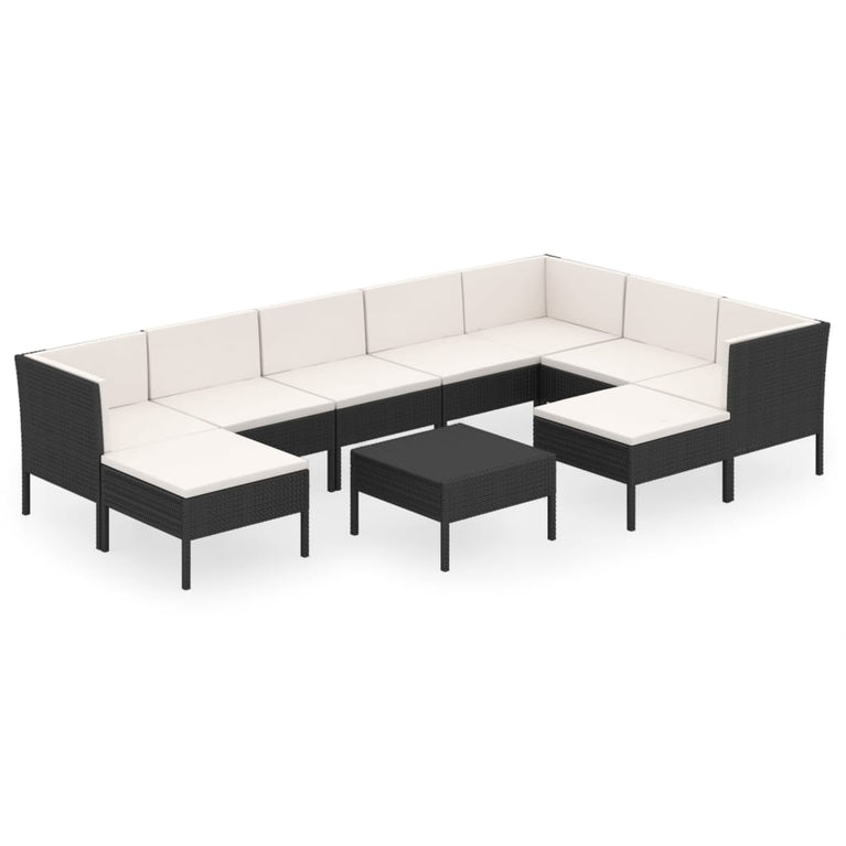 10-delige Loungeset met kussens poly rattan zwart MeubelReus