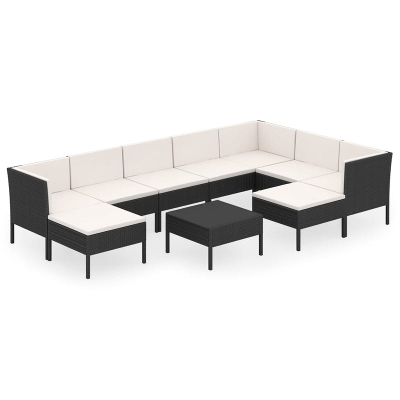 10-delige Loungeset met kussens poly rattan zwart MeubelReus