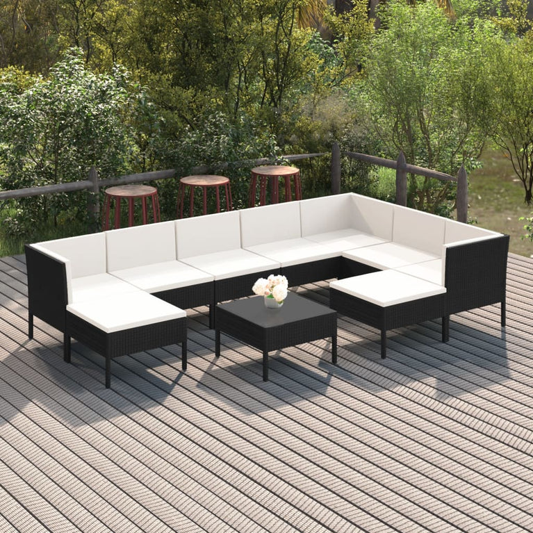 10-delige Loungeset met kussens poly rattan zwart MeubelReus