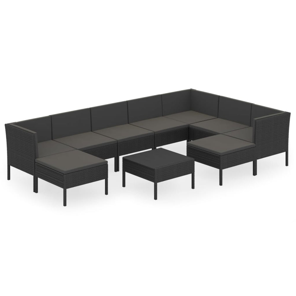 10-delige Loungeset met kussens poly rattan zwart MeubelReus