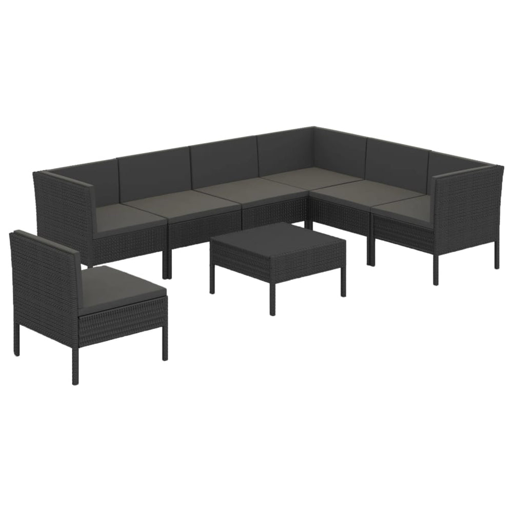 8-delige Loungeset met kussens poly rattan zwart MeubelReus