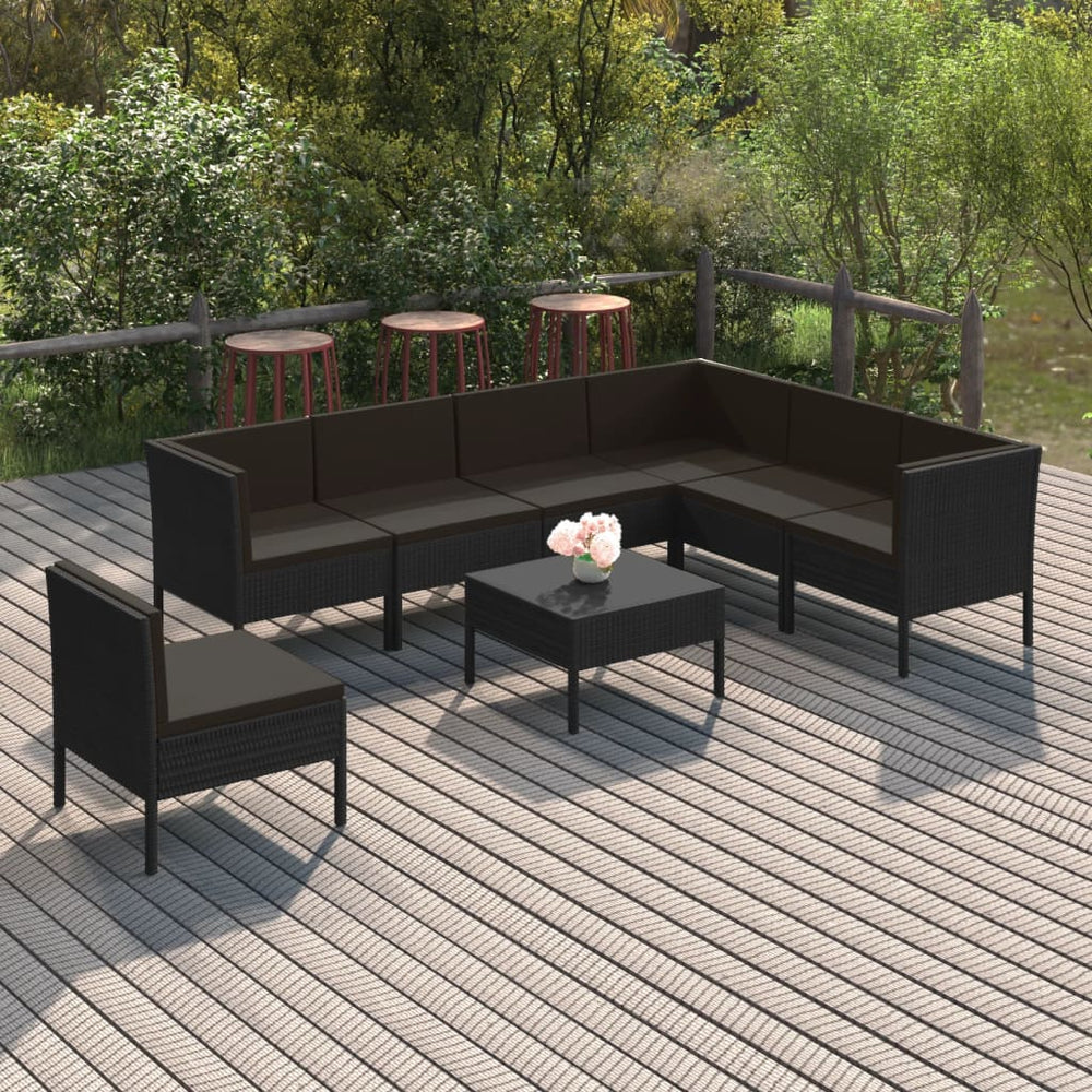 8-delige Loungeset met kussens poly rattan zwart MeubelReus