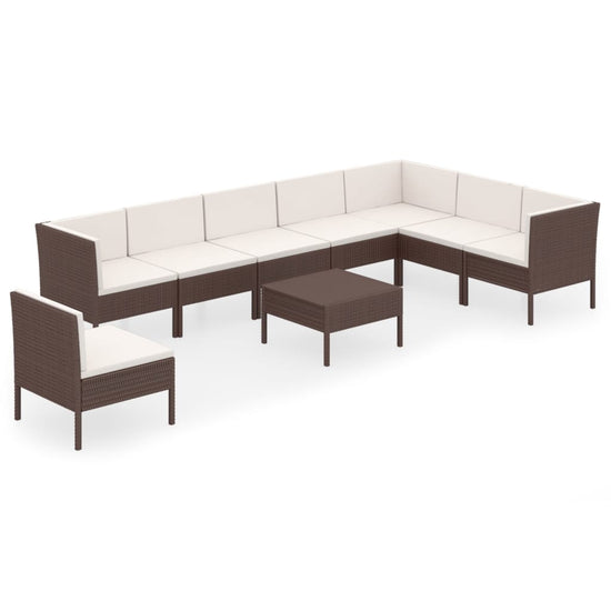 9-delige Loungeset met kussens poly rattan bruin MeubelReus