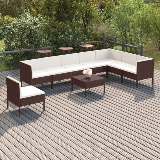 9-delige Loungeset met kussens poly rattan bruin MeubelReus