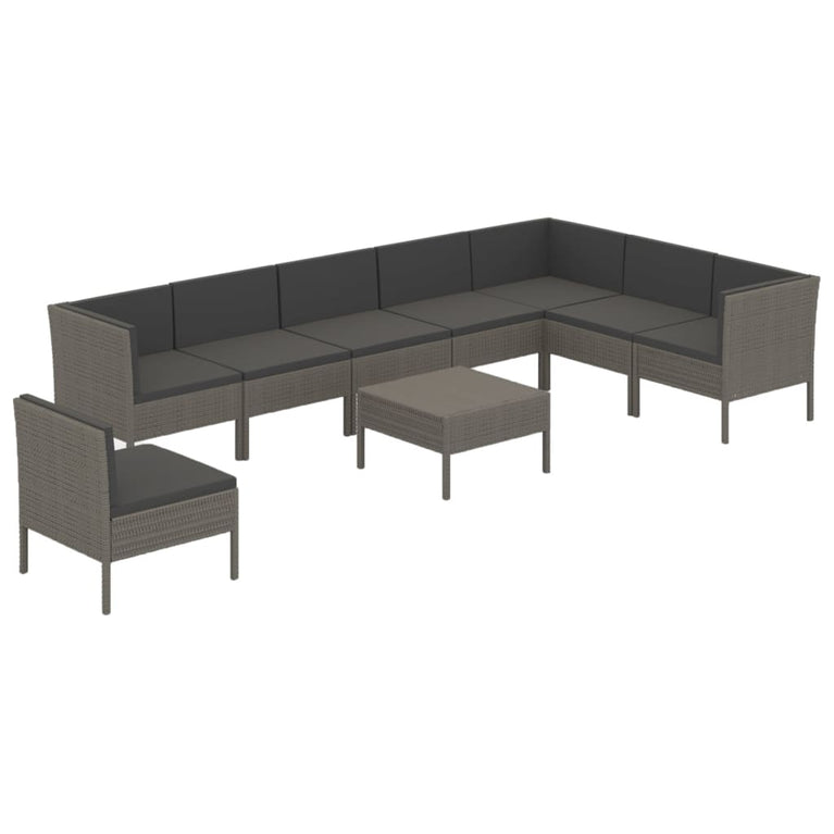 9-delige Loungeset met kussens poly rattan grijs MeubelReus