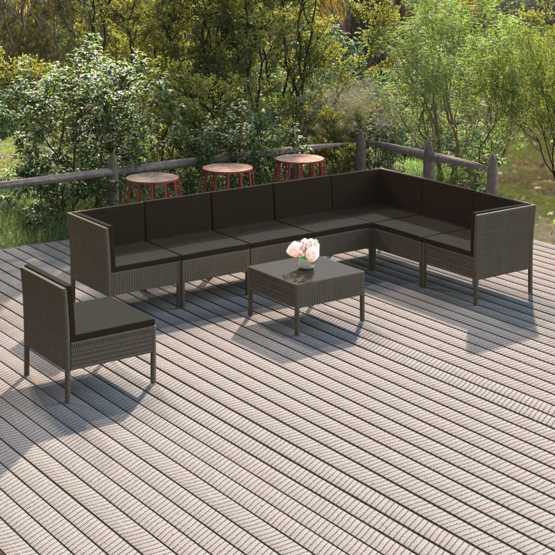 9-delige Loungeset met kussens poly rattan grijs MeubelReus