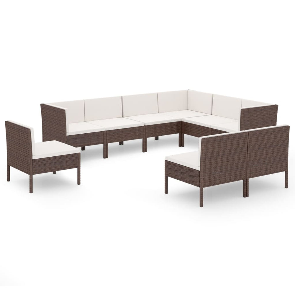 9-delige Loungeset met kussens poly rattan bruin MeubelReus
