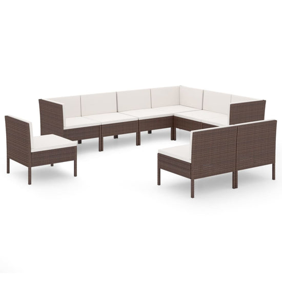 9-delige Loungeset met kussens poly rattan bruin MeubelReus