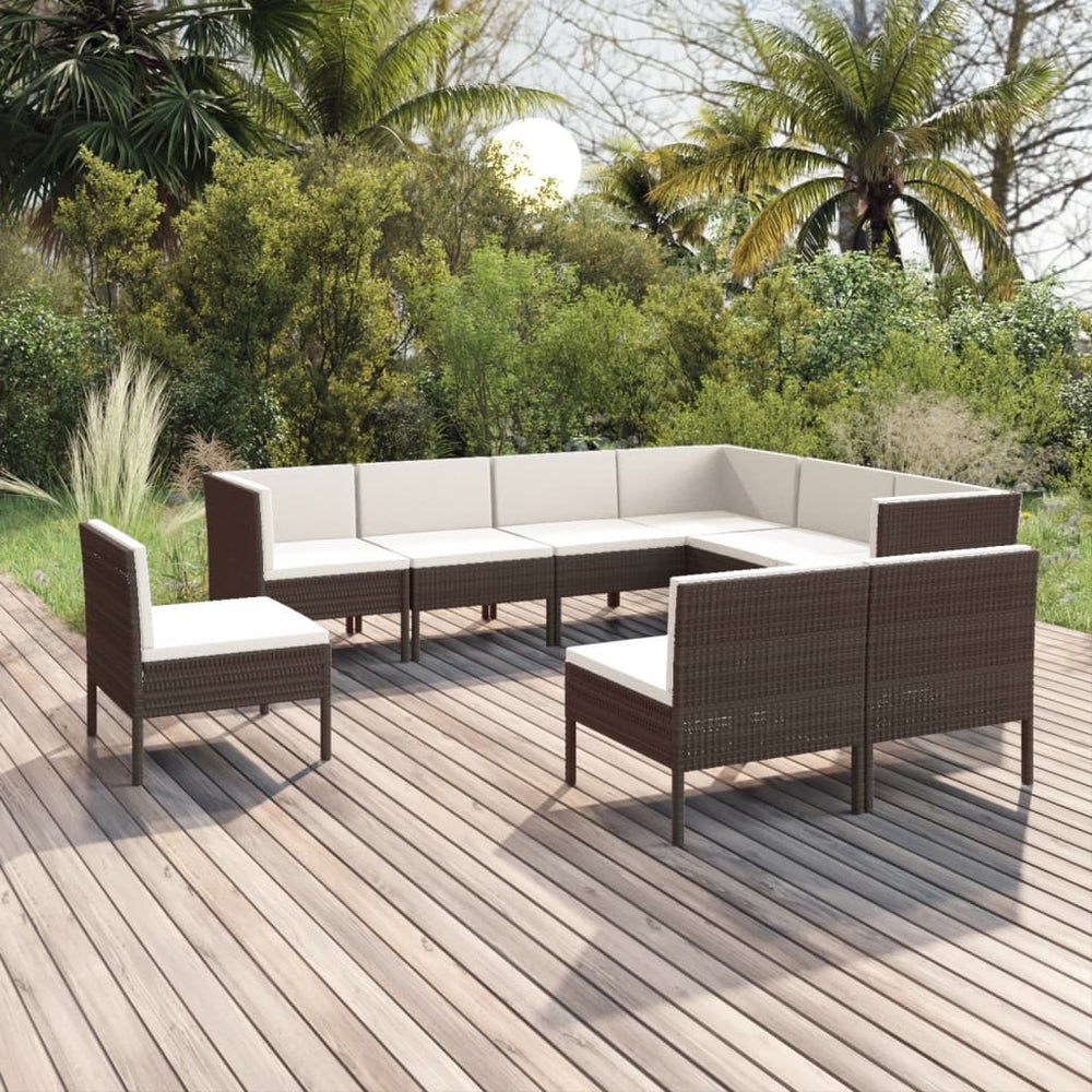 9-delige Loungeset met kussens poly rattan bruin MeubelReus