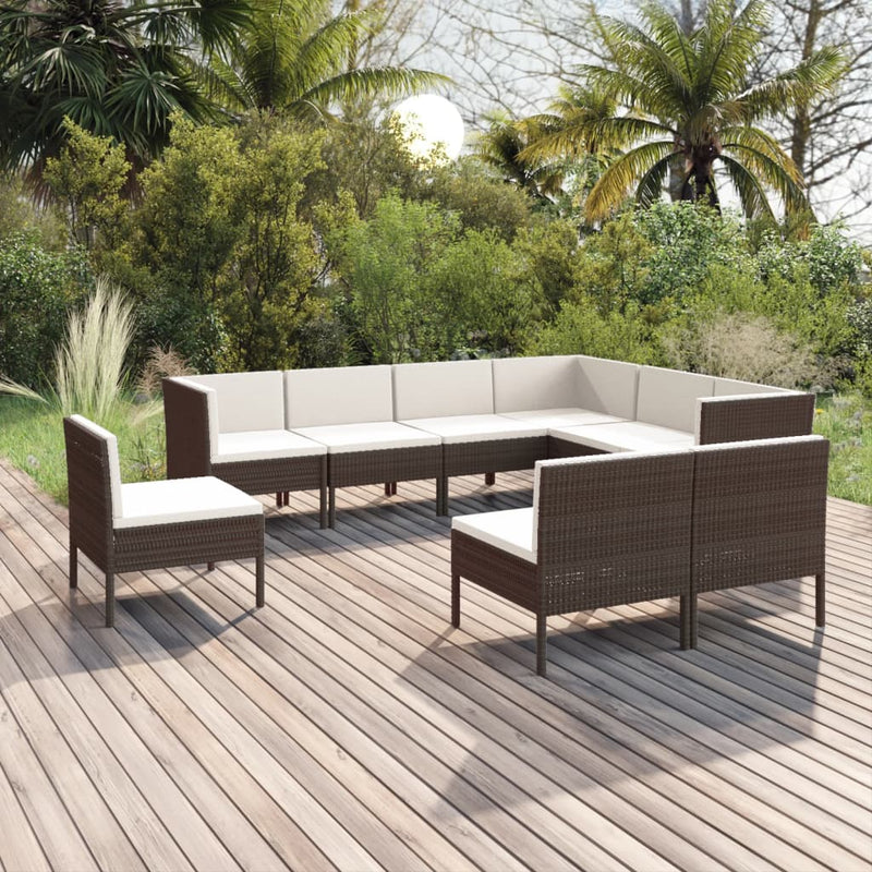 9-delige Loungeset met kussens poly rattan bruin MeubelReus