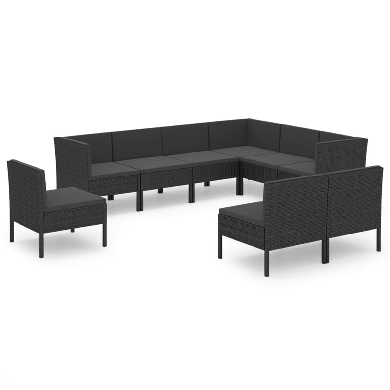 9-delige Loungeset met kussens poly rattan zwart MeubelReus