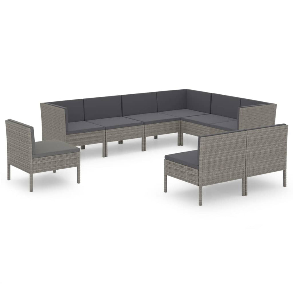 9-delige Loungeset met kussens poly rattan grijs MeubelReus