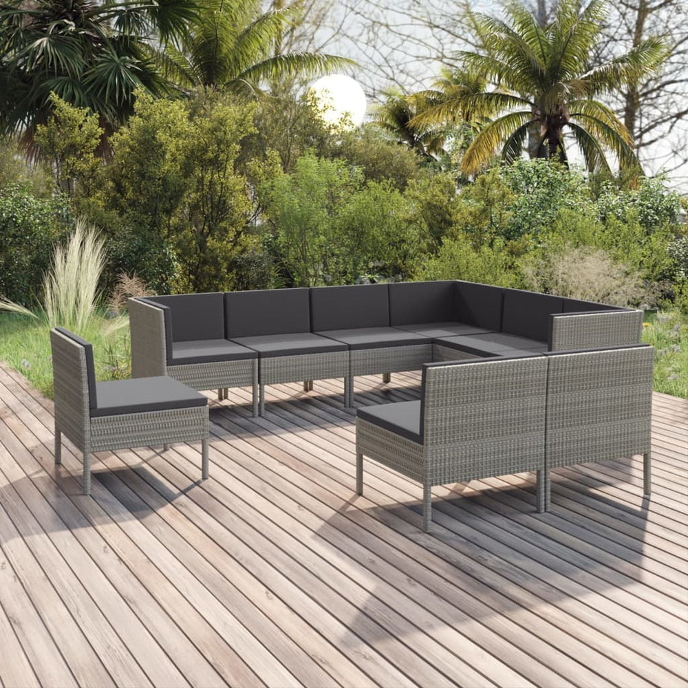 9-delige Loungeset met kussens poly rattan grijs MeubelReus