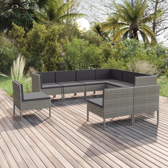 9-delige Loungeset met kussens poly rattan grijs MeubelReus
