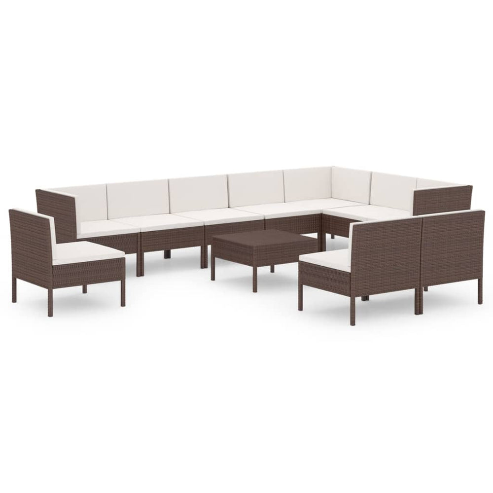 11-delige Loungeset met kussens poly rattan bruin MeubelReus