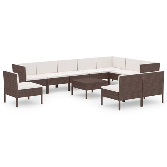 11-delige Loungeset met kussens poly rattan bruin MeubelReus