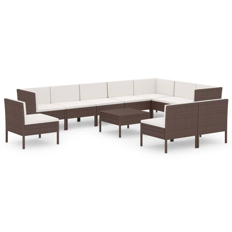 11-delige Loungeset met kussens poly rattan bruin MeubelReus