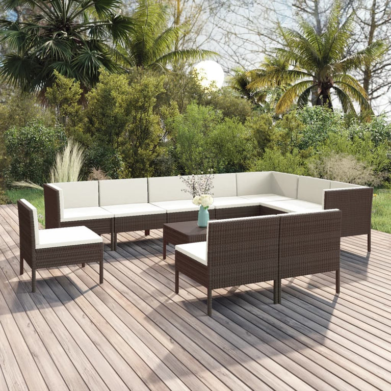 11-delige Loungeset met kussens poly rattan bruin MeubelReus