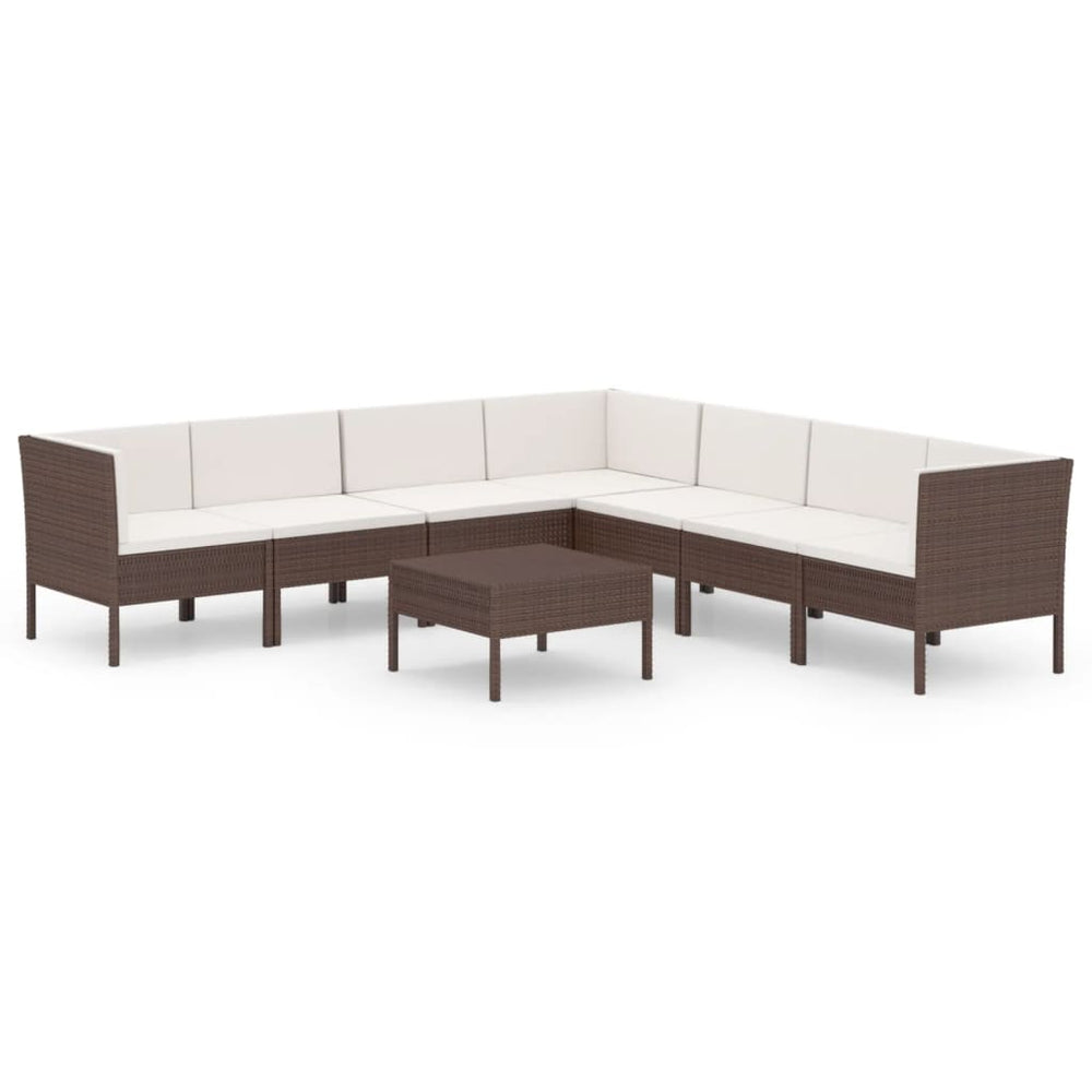 8-delige Loungeset met kussens poly rattan bruin 