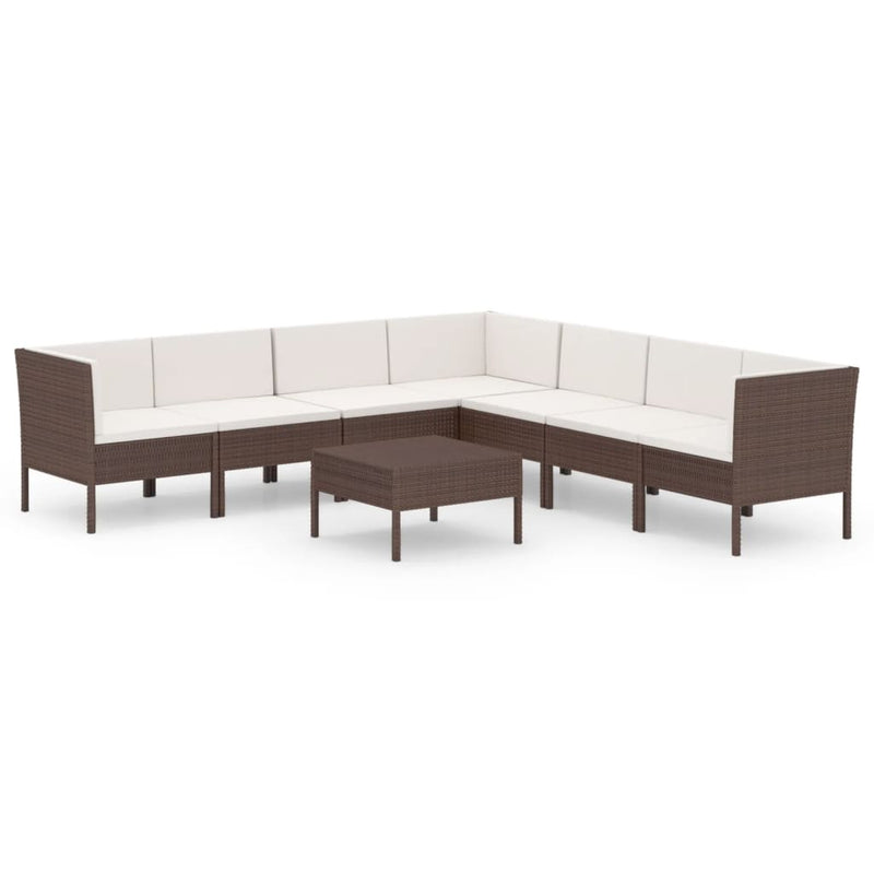 8-delige Loungeset met kussens poly rattan bruin 
