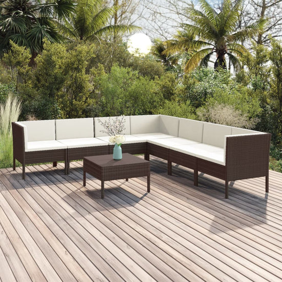8-delige Loungeset met kussens poly rattan bruin 