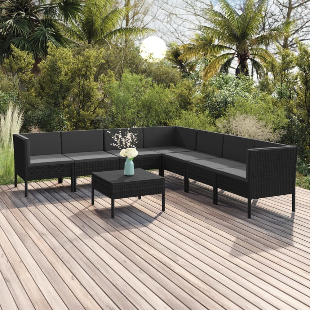 8-delige Loungeset met kussens poly rattan zwart MeubelReus