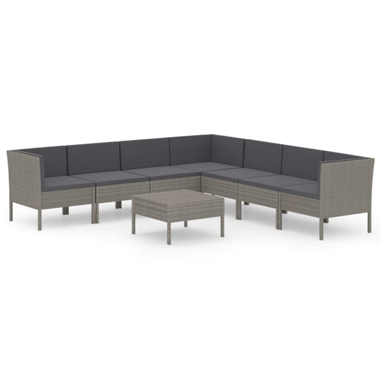 8-delige Loungeset met kussens poly rattan grijs MeubelReus