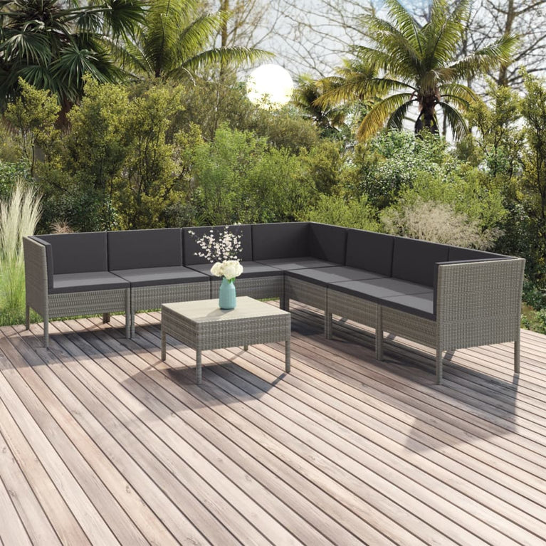 8-delige Loungeset met kussens poly rattan grijs MeubelReus
