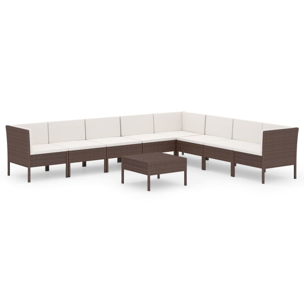 9-delige Loungeset met kussens poly rattan bruin MeubelReus