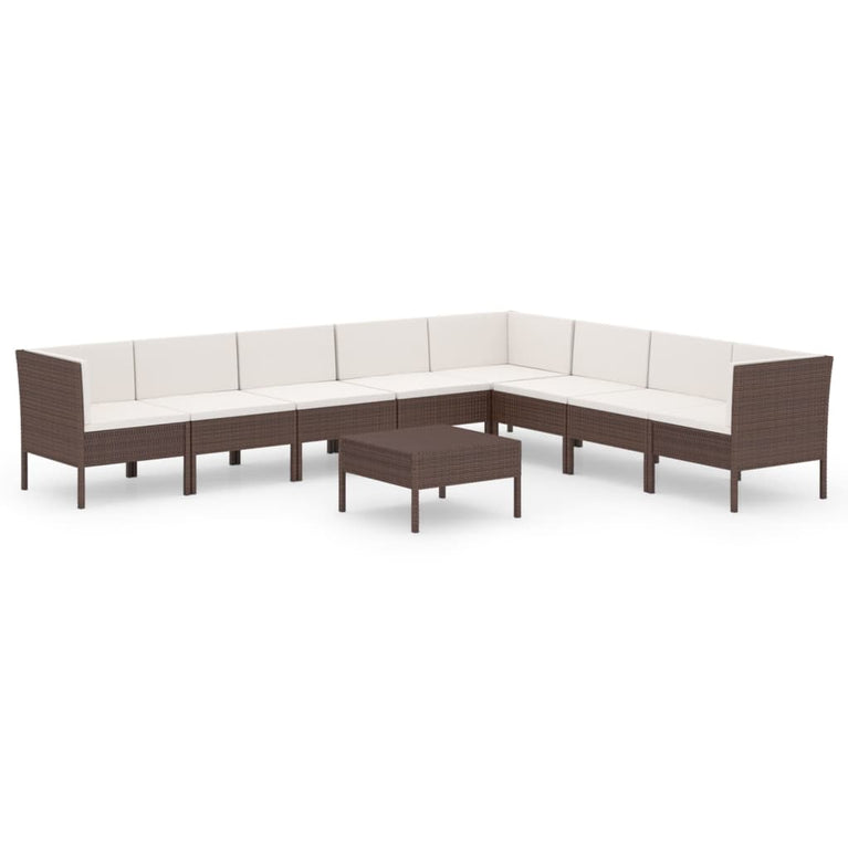 9-delige Loungeset met kussens poly rattan bruin MeubelReus