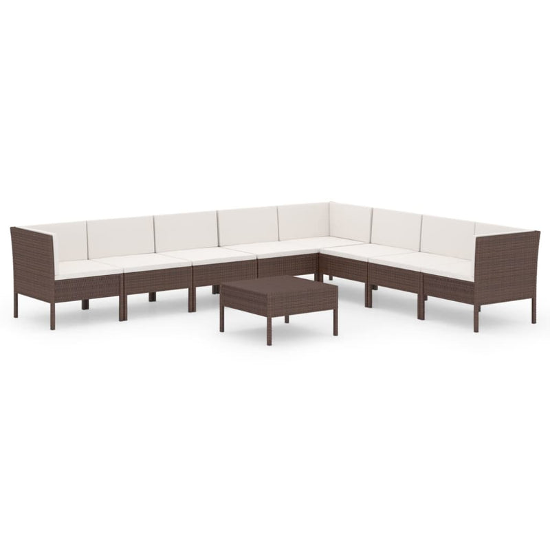 9-delige Loungeset met kussens poly rattan bruin MeubelReus