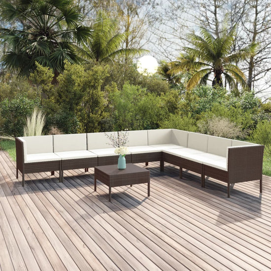 9-delige Loungeset met kussens poly rattan bruin MeubelReus