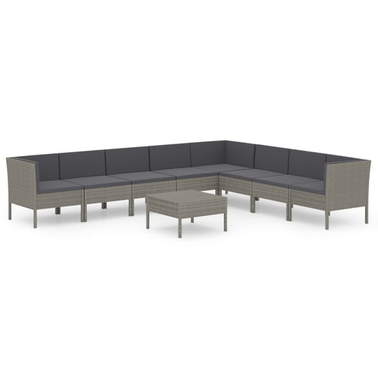 9-delige Loungeset met kussens poly rattan grijs MeubelReus