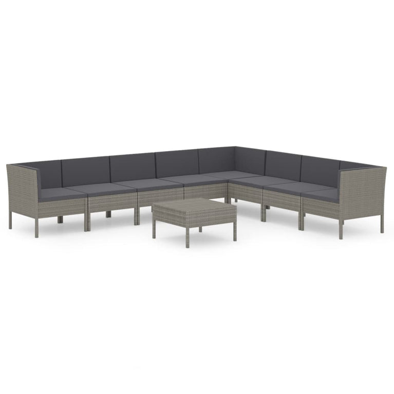 9-delige Loungeset met kussens poly rattan grijs MeubelReus