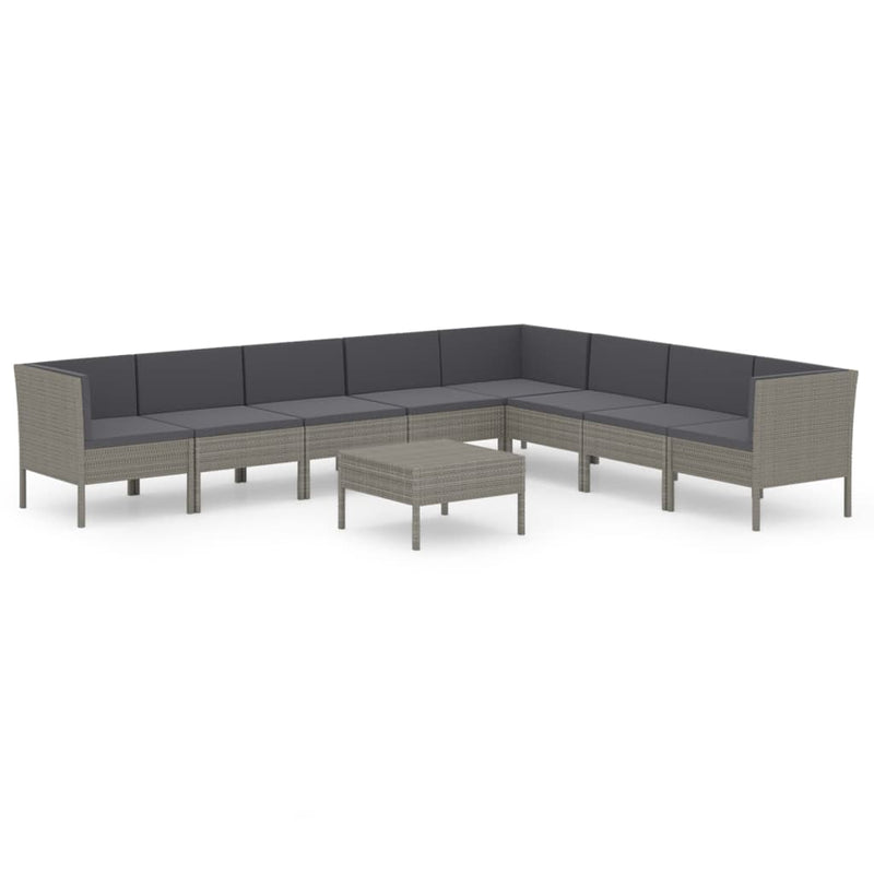 9-delige Loungeset met kussens poly rattan grijs MeubelReus
