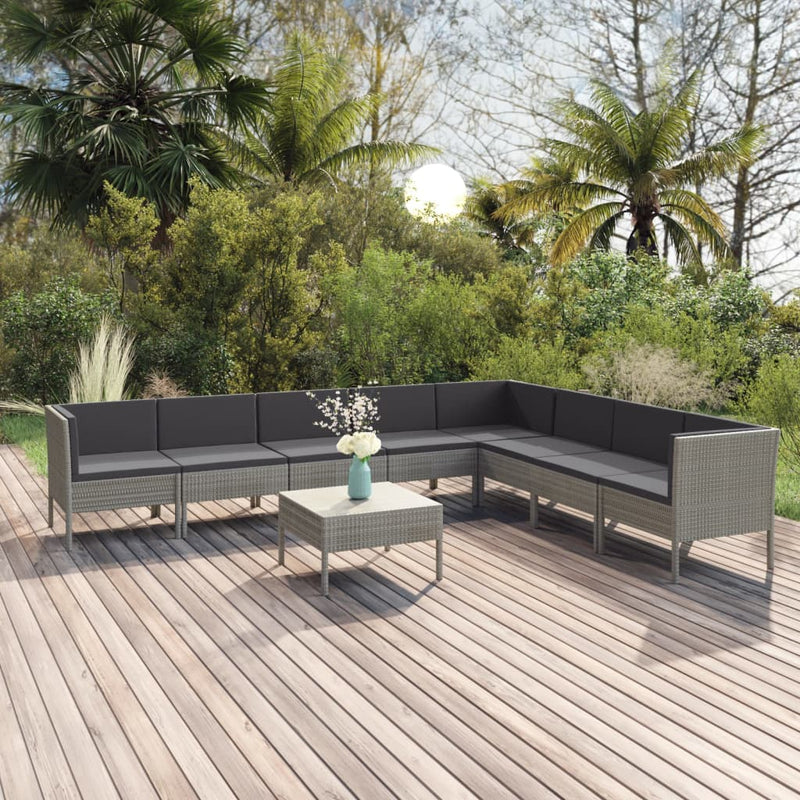 9-delige Loungeset met kussens poly rattan grijs MeubelReus