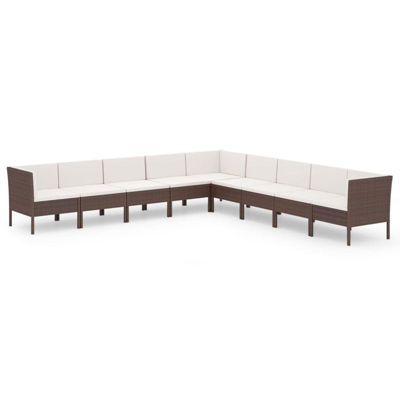 9-delige Loungeset met kussens poly rattan bruin MeubelReus