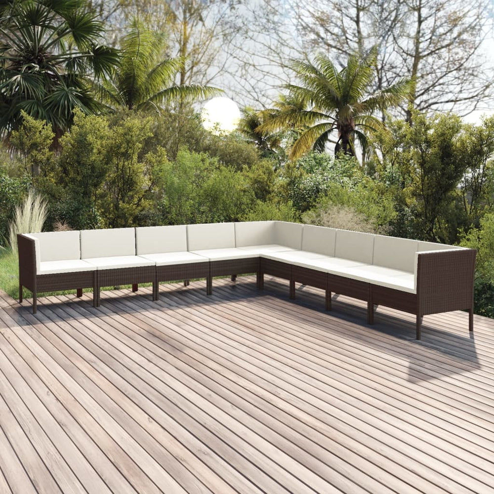 9-delige Loungeset met kussens poly rattan bruin MeubelReus