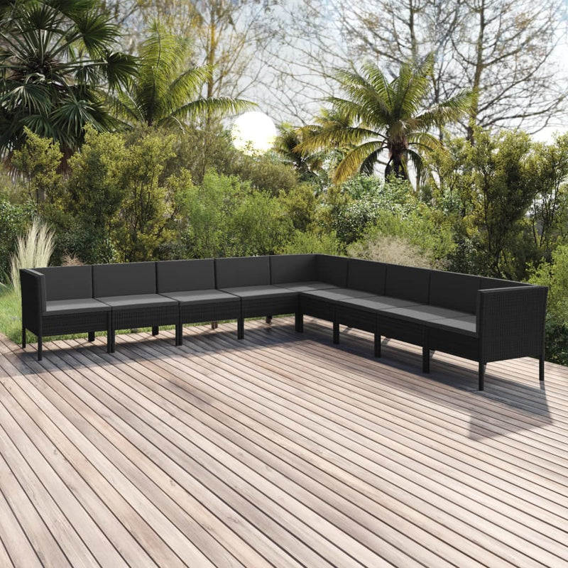 9-delige Loungeset met kussens poly rattan zwart MeubelReus