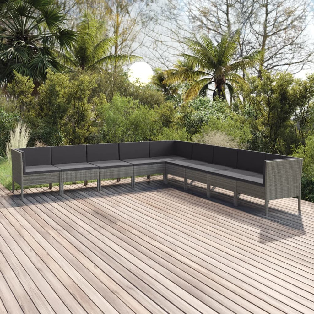 9-delige Loungeset met kussens poly rattan grijs MeubelReus