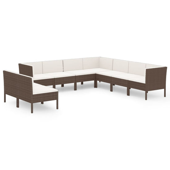 9-delige Loungeset met kussens poly rattan bruin MeubelReus