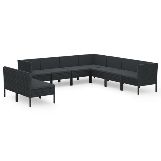 9-delige Loungeset met kussens poly rattan zwart MeubelReus
