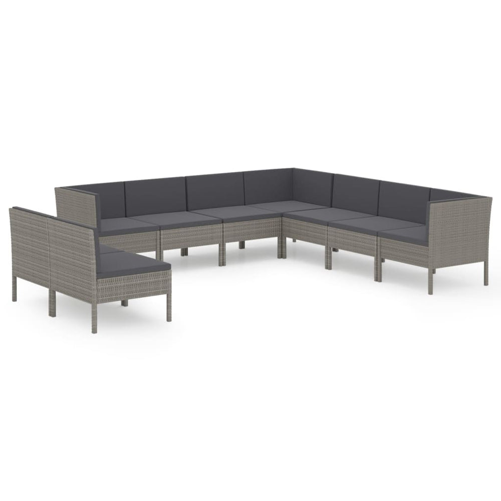 9-delige Loungeset met kussens poly rattan grijs MeubelReus