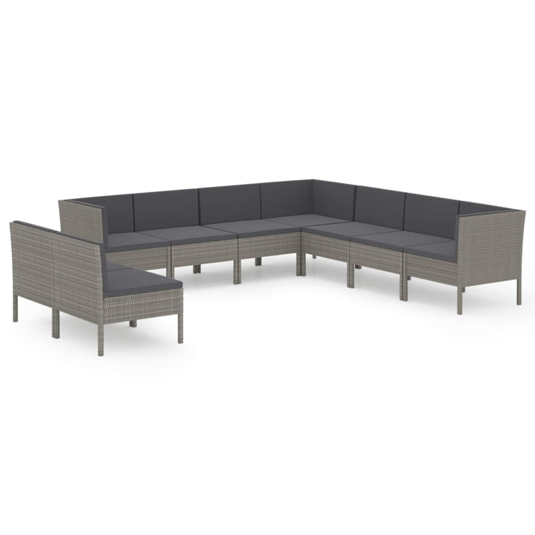 9-delige Loungeset met kussens poly rattan grijs MeubelReus