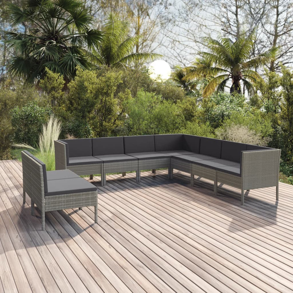 9-delige Loungeset met kussens poly rattan grijs MeubelReus