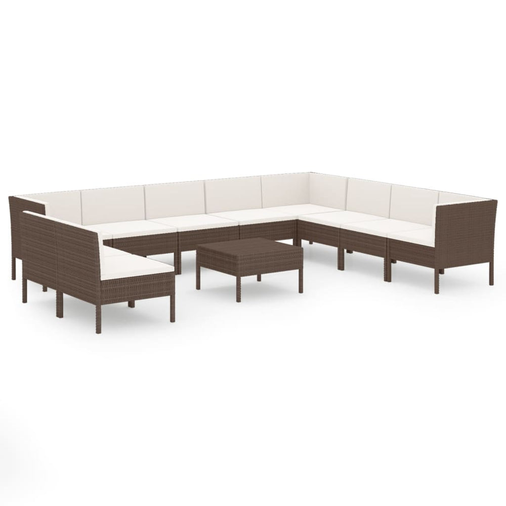 11-delige Loungeset met kussens poly rattan bruin MeubelReus